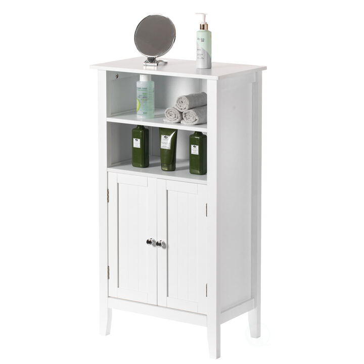 White Bathroom Storage Cabinet with 2 Doors and 2 Open Shelves for Bedroom, Bathroom, and Vanity White Bathroom Storage Cabinet with 2 Doors and 2 Open Shelves for Bedroom, Bathroom, and Vanity