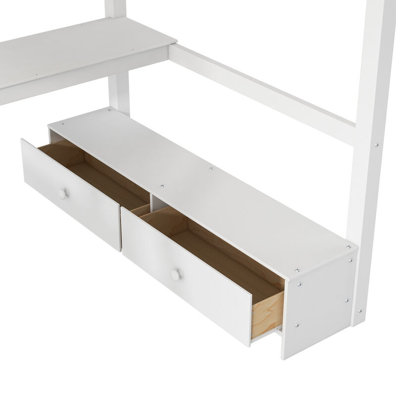 Merax Loft Bed with Desk, LED light and USB Charging Station