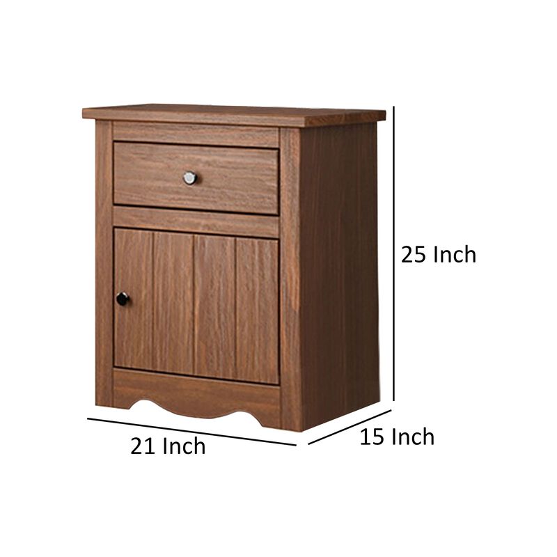 Stav Nightstand, 1 Drawer and Door, 25 Inch, Plank Style, Brown Solid Wood