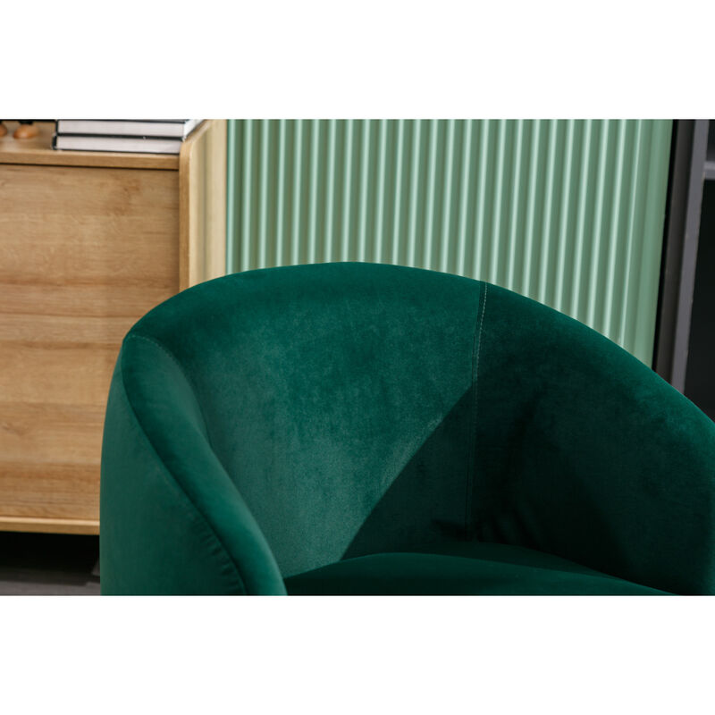 Velvet Fabric Swivel Accent Armchair Barrel Chair With Powder Coating Metal Ring