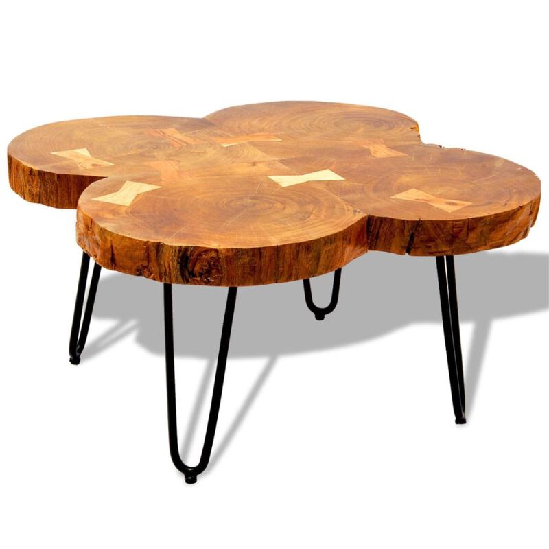 vidaXL Handmade Coffee Table, Sustainable Solid Sheesham Wood, Powder-Coated Iron Legs, Low-Profile, Unique Grains for Rich Aesthetic, Brown, Square