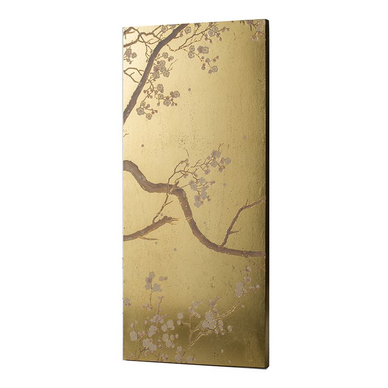Tim 47 Inch Tall Wall Art Set of 2, Divided Floral Design, Gold, Brown - Benzara