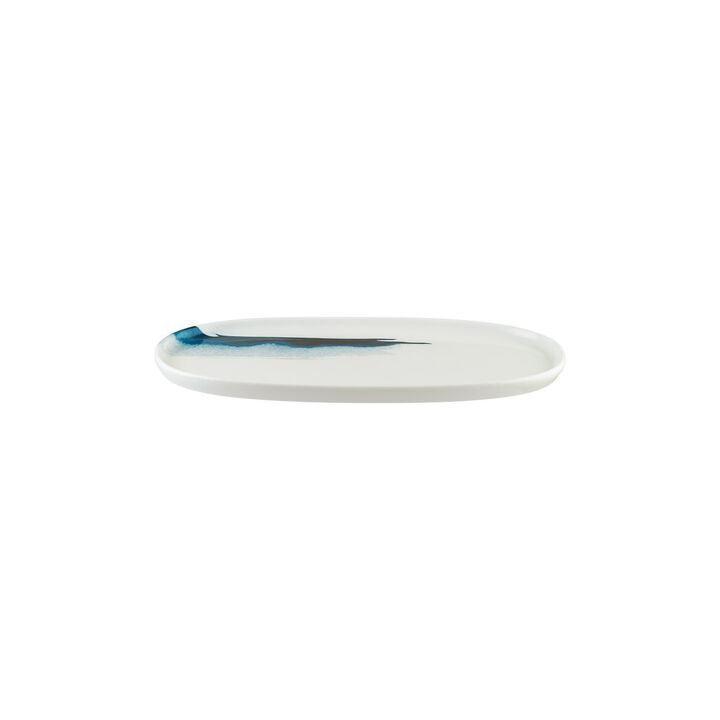 Blue Wave 12" x 6.25" x h:0.75" Oval Decorated Porcelain Platter