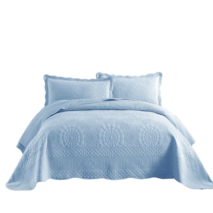 MarCielo 3 PCS 100% Cotton Oversized Bedspread Quilt Set Embroidery TF