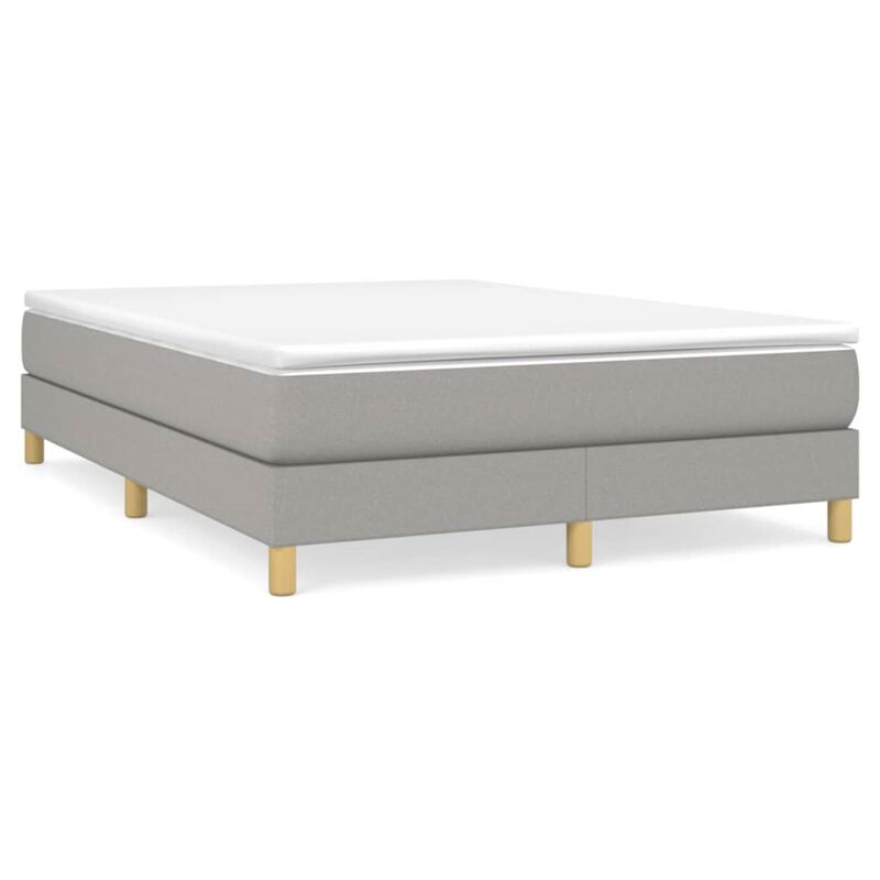 vidaXL Light Gray Box Spring Bed Frame for Queen Mattress, Fabric Upholstered and Wood Constructed Modern Style Bed Frame