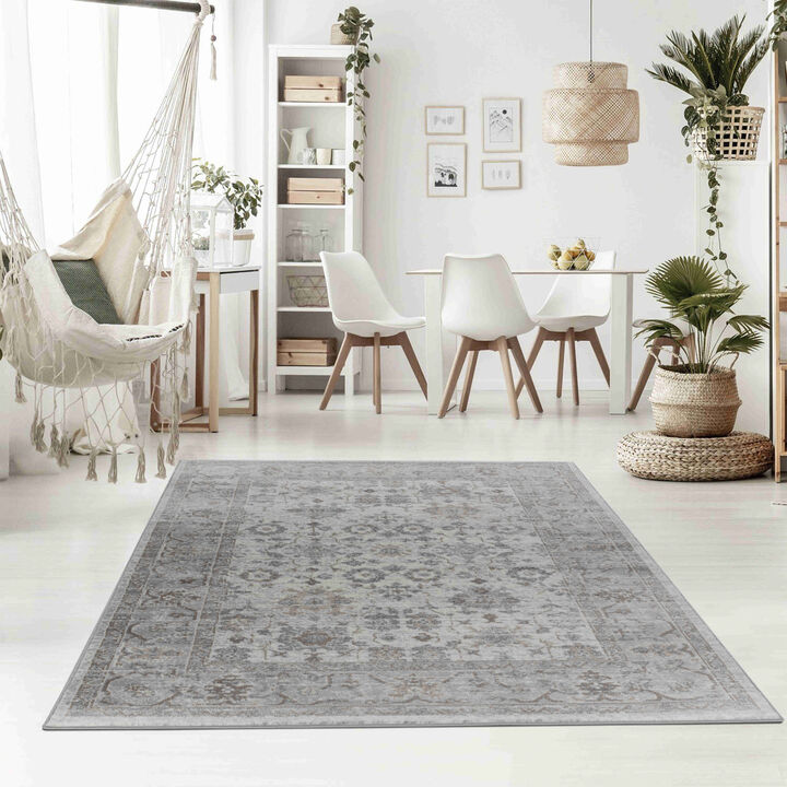 Sakarya Distressed Traditional Grey Brown Indoor Area Rug