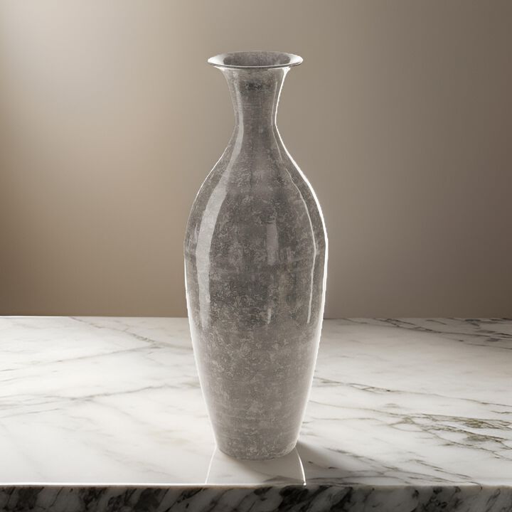 Lery Flower Vase Home Decor, Tapered Neck, High Gloss Gray Metal Finish - Benzara
