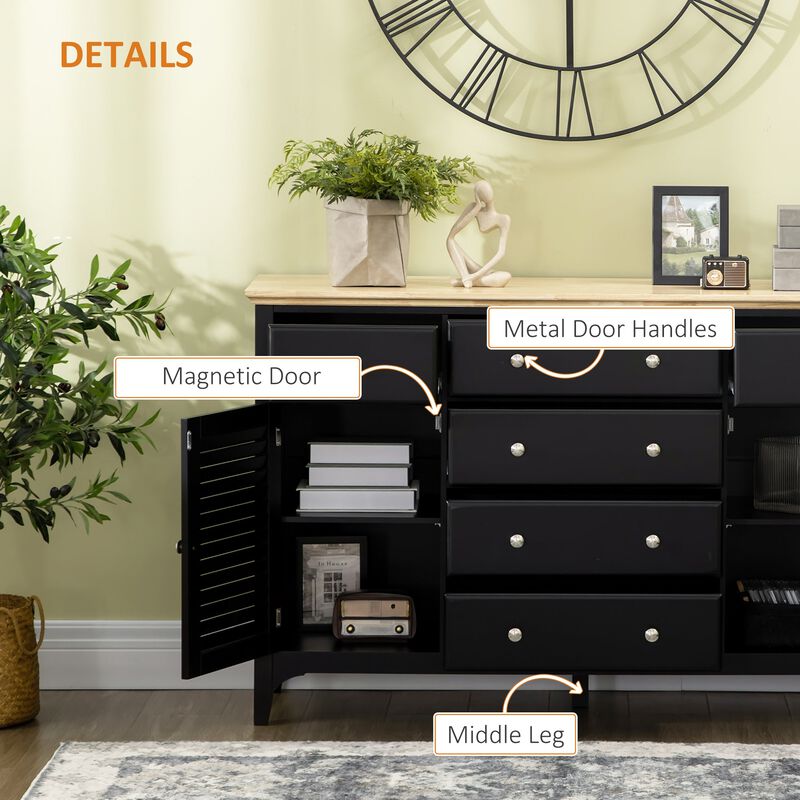 Black Kitchen Buffet: Modern Sideboard with Rubberwood Top