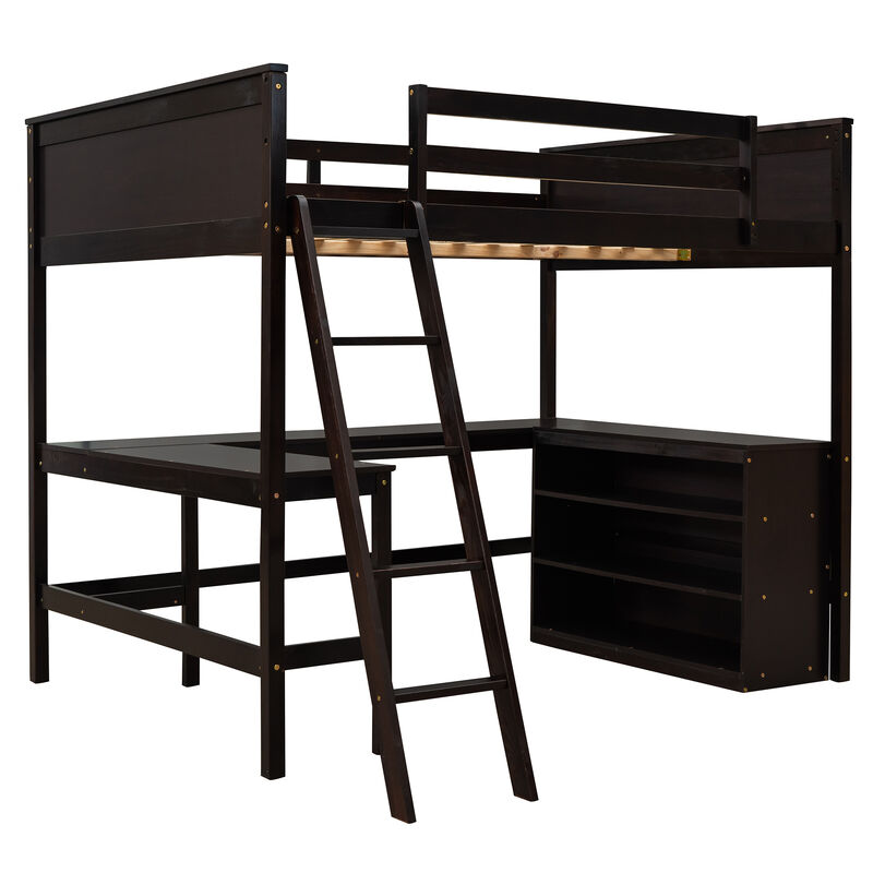 Merax Solid Wooden Loft Bed with Shelves and Desk