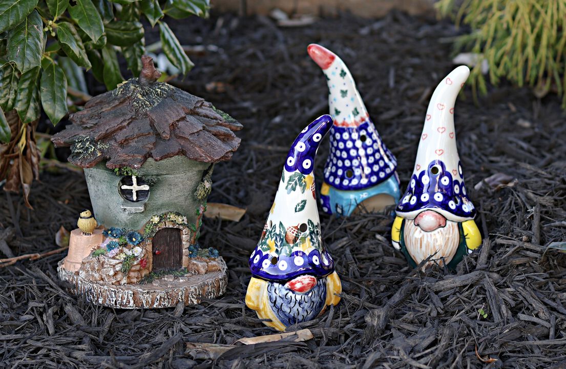 Blue Rose Polish Pottery Green Dot Gnome Luminary