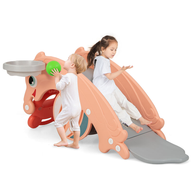 3-in-1 Kids Slide Rocking Horse Set Convertible Toddler Slide with Basketball Hoop