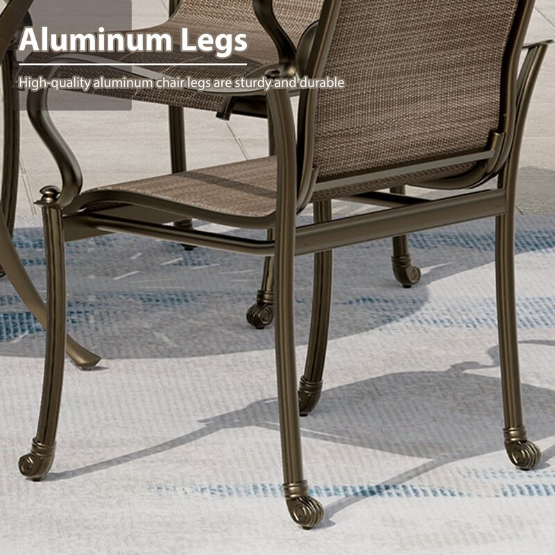 Mondawe Outdoor Cast Aluminum Dining Chair with Textilene Seat and High Back (Set of 4)