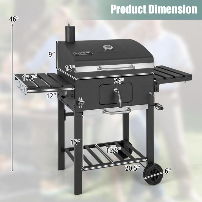 Hivvago Outdoor BBQ Charcoal Grill with 2 Foldable Side Table and Wheels