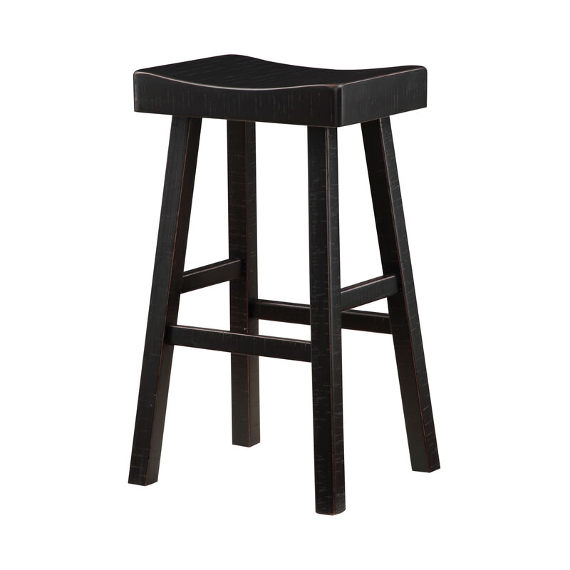 Casy 30 Inch Bar Height Stool, Saddle Seat, Black Rubberwood, Set of 2 - Benzara