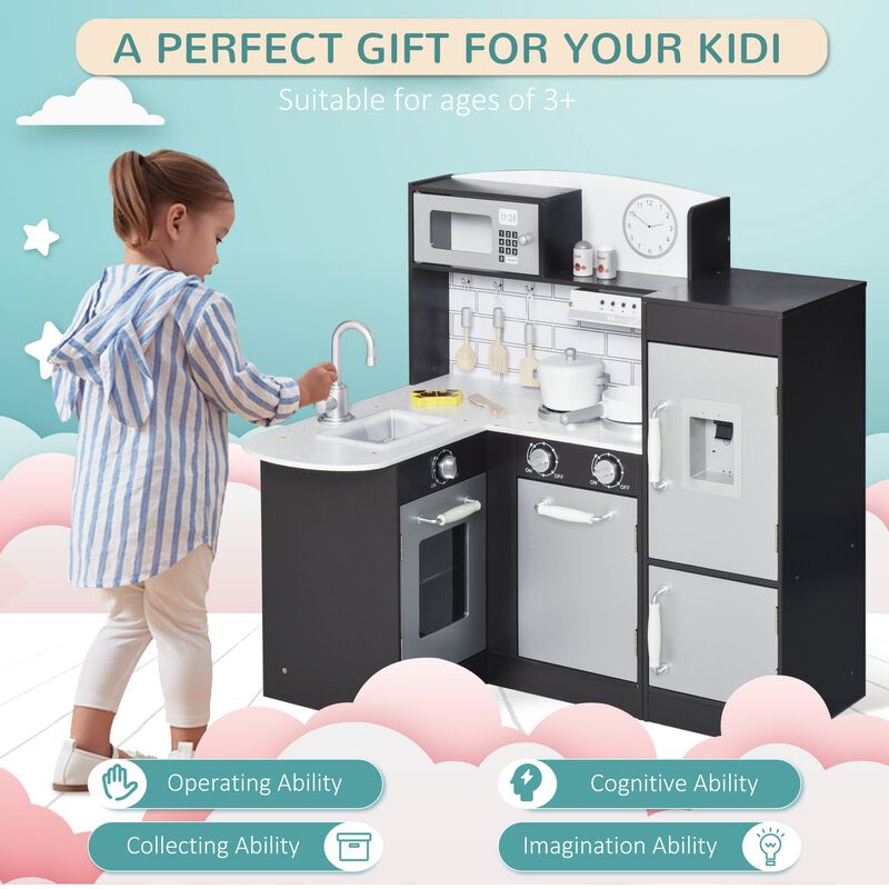 Black Pretend Cooking: Wooden Kids' Kitchen Set with Accessories
