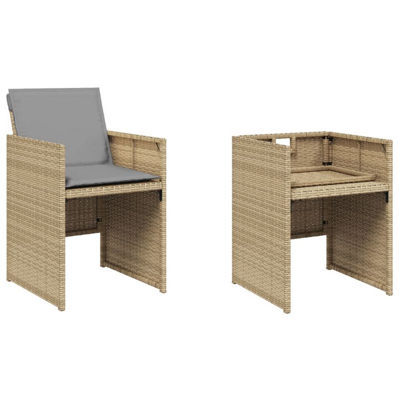 Outdoor Accent Chair Set of 4, Beige Rattan, Gray High Back Cushions - Benzara