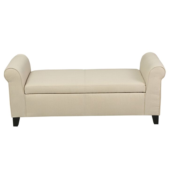 Jacob Ottoman Bench with Storage, 50 Inch Rectangular Padded, Beige - Benzara