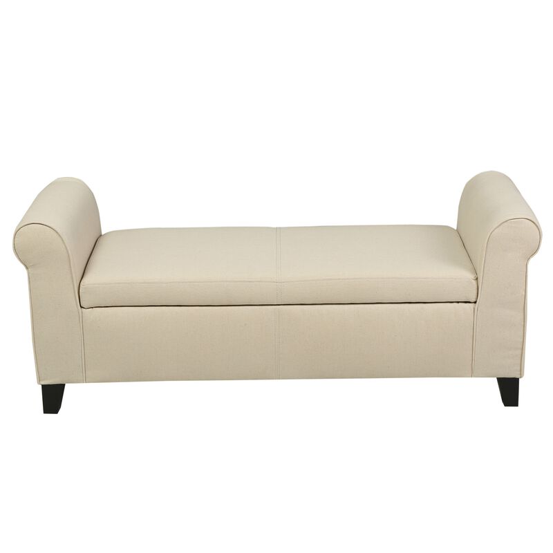 Jacob Ottoman Bench with Storage, 50 Inch Rectangular Padded, Beige - Benzara