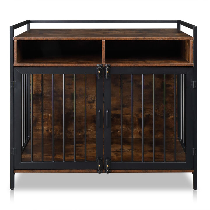 Metal Heavy Duty Dog Crate Furniture with Double Doors, Locks, and Anti-Chew Features