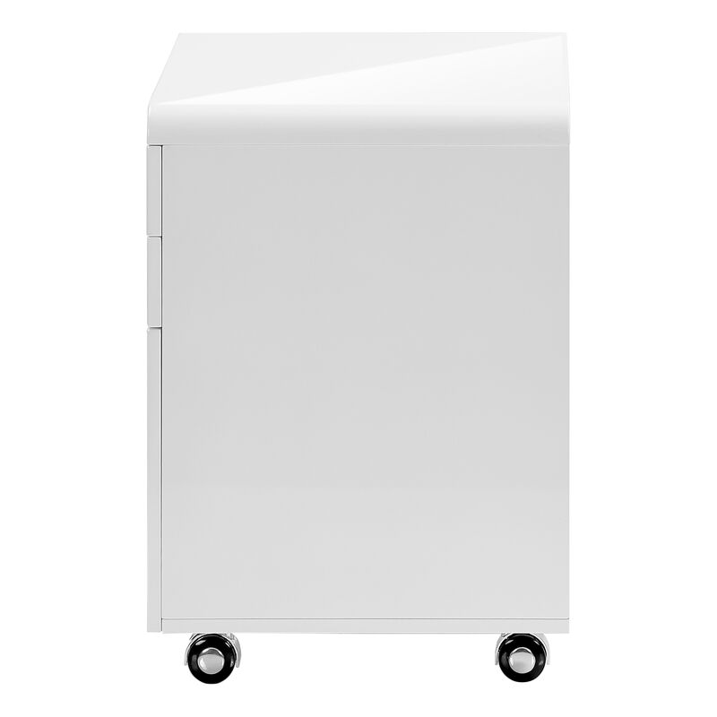 Monarch Specialties I 7583 File Cabinet, Rolling Mobile, Storage Drawers, Printer Stand, Office, Work, Laminate, Glossy White, Contemporary, Modern