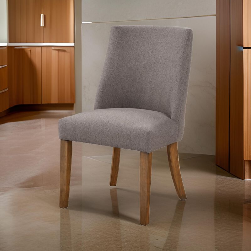 Fabric Upholstered Wooden Side Chairs With Curved Backrest, Set of Two, Gray and Brown-Benzara