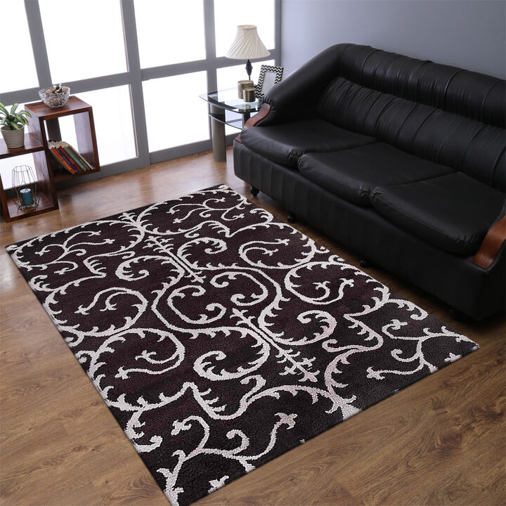 Rugsotic Carpets Hand Knotted Silk 3'x5' Area Rug Contemporary Brown Beige NS3313
