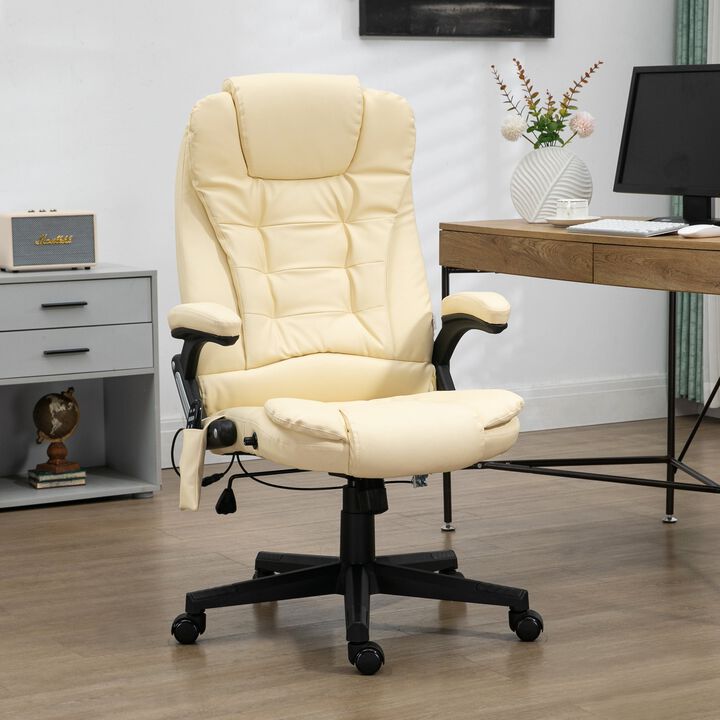 Beige Heated Massage Recliner: 6 Vibration Modes, Ergonomic