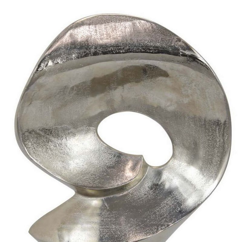 24 Inch Tabletop Home Decor Piece, Modern Art Sculpture, Chrome Metal - Benzara