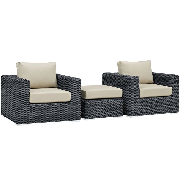 Summon 3 Piece Outdoor Patio Sunbrella Sectional Set - Canvas Antique Beige