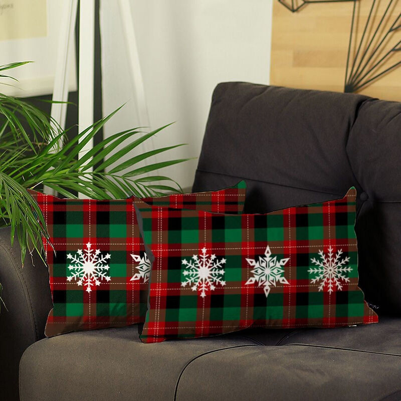 Hivvago Set of 2 Christmas Snowflake Trio Plaid Lumbar Throw Pillows