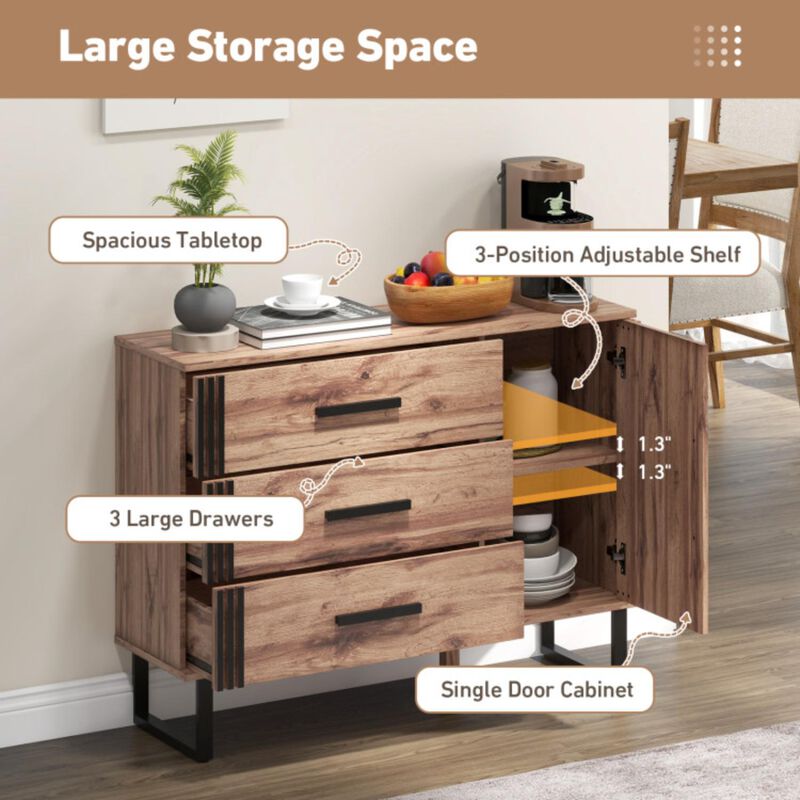 Hivvago Sideboard Buffet Cabinet Credenza Storage Cabinet with 3 Drawers