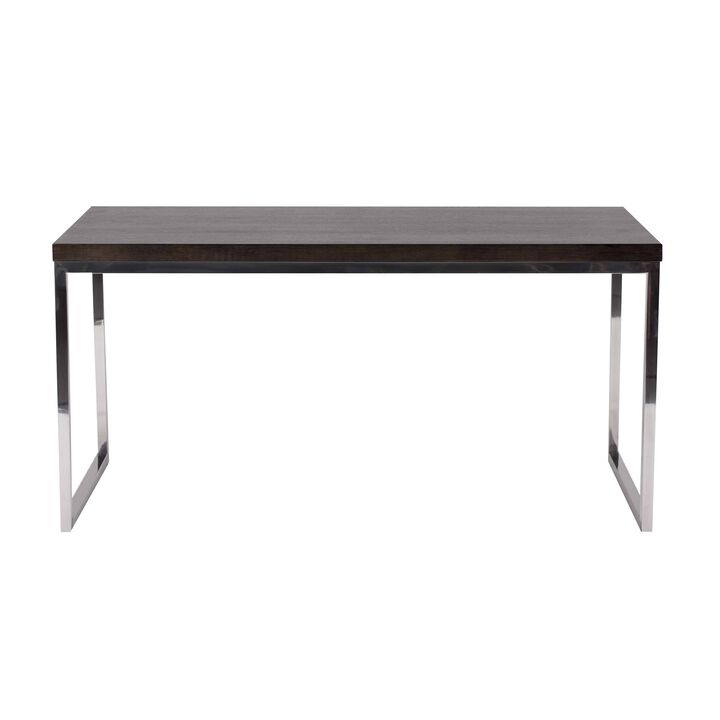 Rami 59 Inch Office Desk, Rectangular Top, Espresso Brown Wood, Steel - Benzara