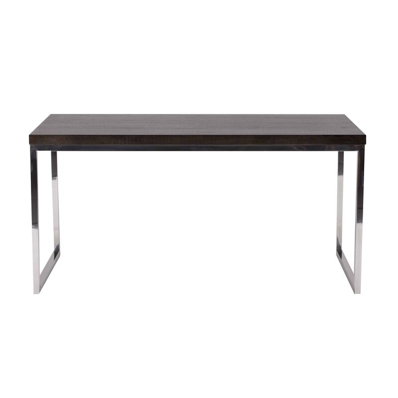 Rami 59 Inch Office Desk, Rectangular Top, Espresso Brown Wood, Steel - Benzara