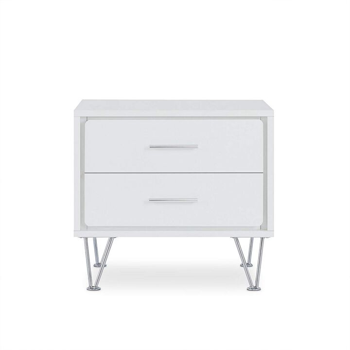 Contemporary 2 Drawers Wood Nightstand By Deoss, White-Benzara