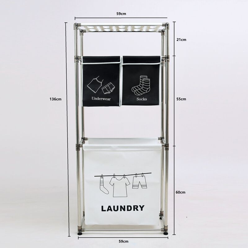 3-Tier Laundry Hamper with 4 Removable Bags Clothes Organizer for Sorting and Storage