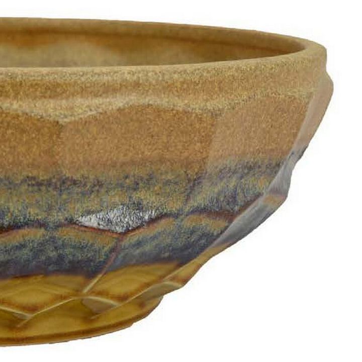 Lione Decorative Bowl, Glossy Brown and Gray Glazed Ceramic, 16 Inch - Benzara