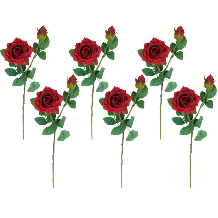 Set of 6 Real Touch Red Artificial Rose Stems  19"