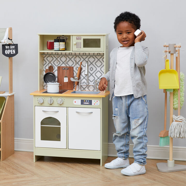 Teamson Kids - Little Chef Boston Modern Play Kitchen - Olive Green/White