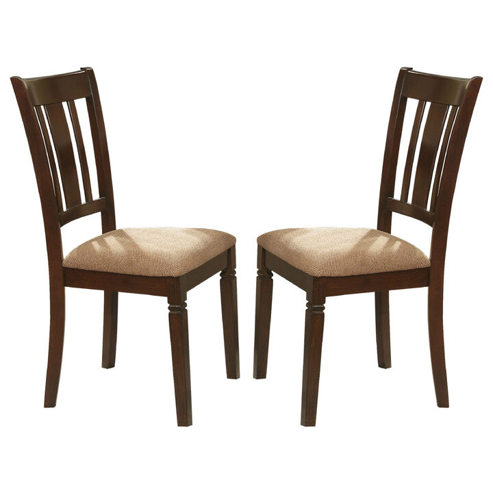 Fabric Upholstered Slated Back Side Chair, Espresso & Light Brown (Set of 2)-Benzara