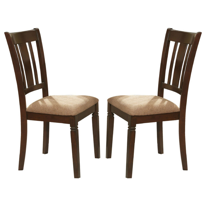 Fabric Upholstered Slated Back Side Chair, Espresso & Light Brown (Set of 2)-Benzara