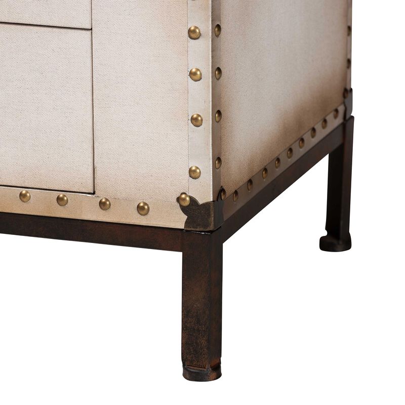 Baxton Studio Heaton Vintage Weathered White Canvas 4 Drawer Storage Bench