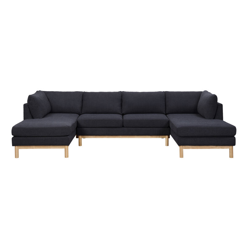 Hallie Black Sherpa 124" Wide Double Chaise U-Shape Sectional Sofa