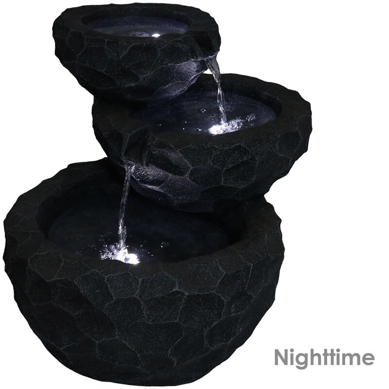 Sunnydaze 3-Tier Chiseled Basin Solar Water Fountain with Battery - 17 in