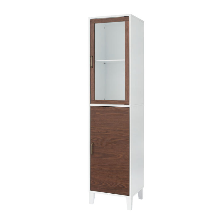 Teamson Home Tyler Modern Wooden Linen Tower Cabinet, Walnut/White