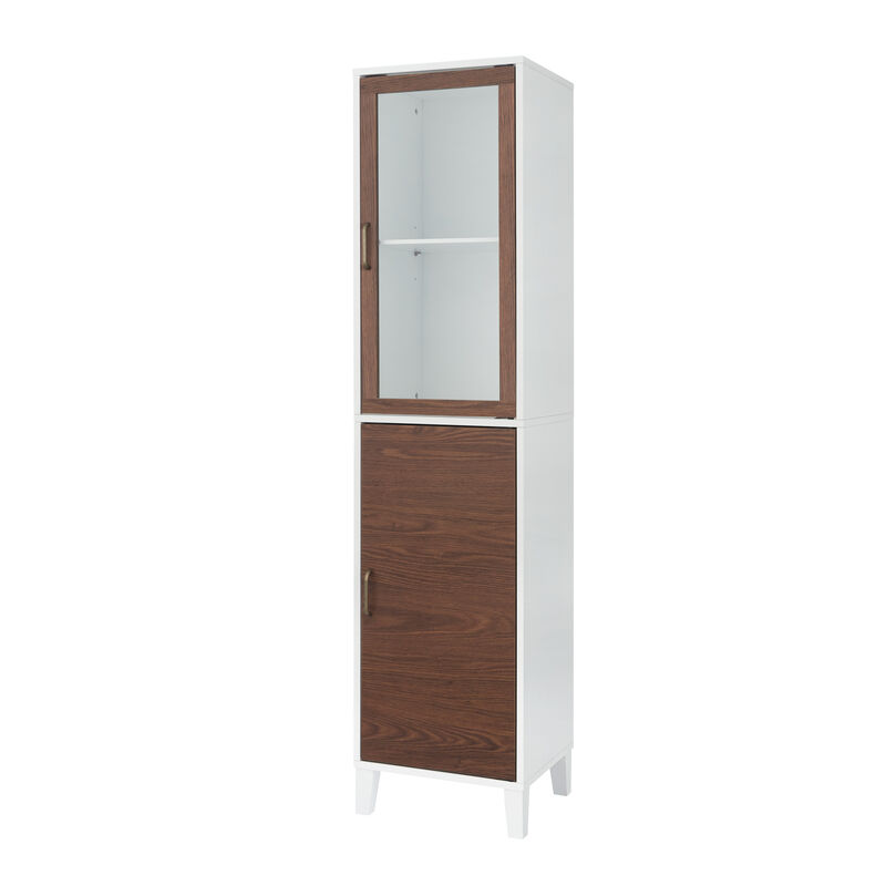 Teamson Home Tyler Modern Wooden Linen Tower Cabinet, Walnut/White