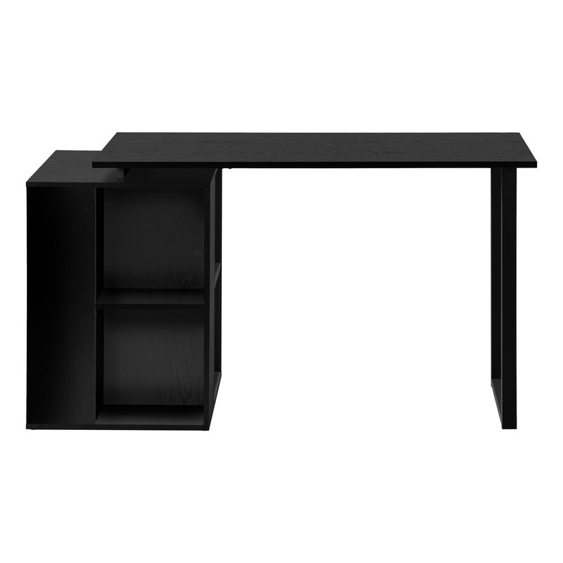 Monarch Specialties I 7601 Computer Desk, Home Office, Left, Right Set-up, Storage Shelves, 55"L, Work, Laptop, Metal, Laminate, Black, Contemporary, Modern
