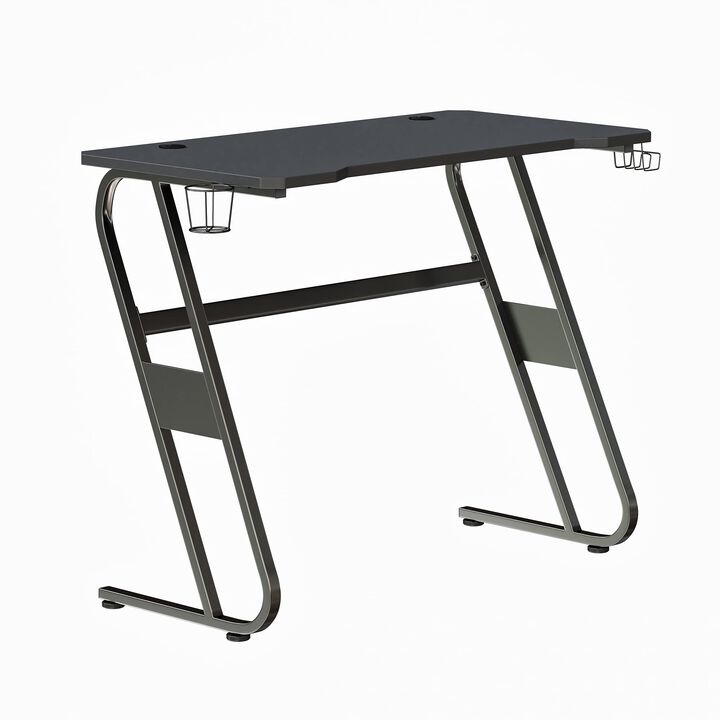 Flash Furniture Fisher Gaming Desk - Black Ergonomic Computer Desk - 51.5" Gamers Table with Cup Holder and Headphone Hook