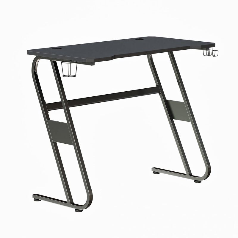 Flash Furniture Fisher Gaming Desk - Black Ergonomic Computer Desk - 51.5" Gamers Table with Cup Holder and Headphone Hook
