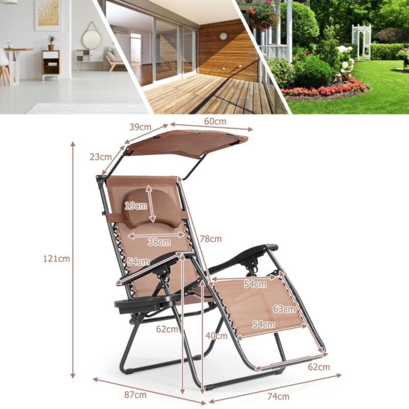 Hivvago Folding Recliner Lounge Chair with Shade Canopy Cup Holder