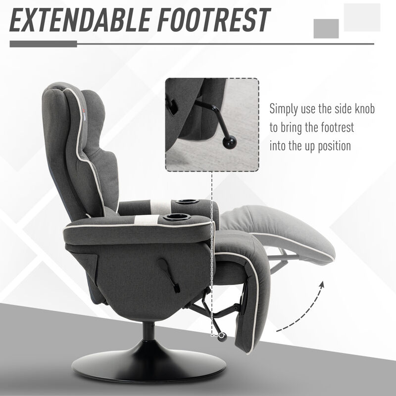 Manual Recliner, Swivel Lounge Armchair With Footrest And Two Cup Holders For Living Room, Black